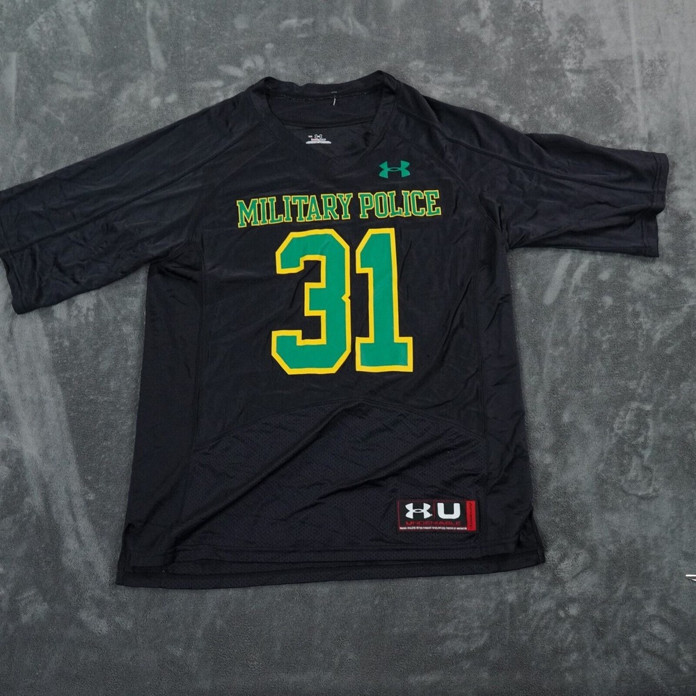 UNDER ARMOUR Military‎ Police Football Jersey Mens Medium Black Green  Heat Gear